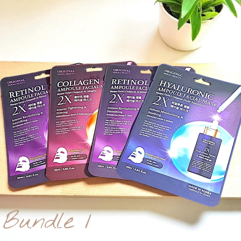 Derma Beauty 4-Pack Face Mask Set | Retinol, Collagen, Hyaluronic